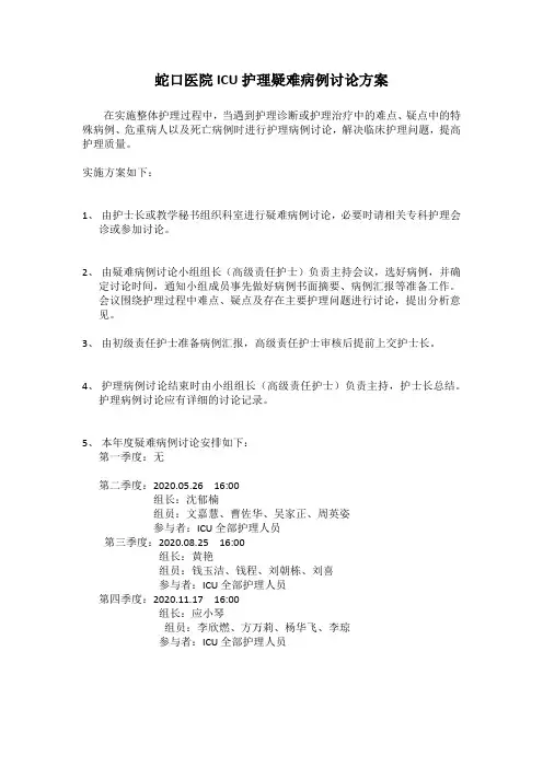 ICU疑难病例讨论方案
