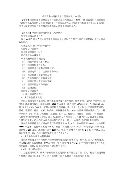项目资金申请报告怎么写法例文(12篇)