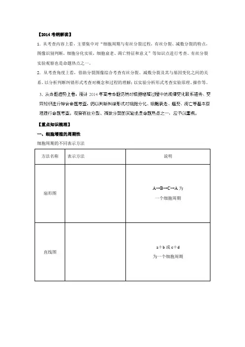 【精品】专题04细胞的生命历程(教学案)-2014年高考生物二轮复习精品资料(解析版)