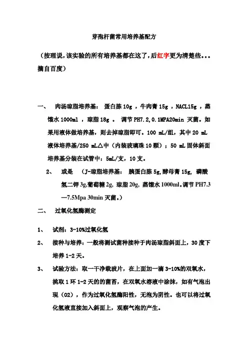 芽孢杆菌常用培养基配方