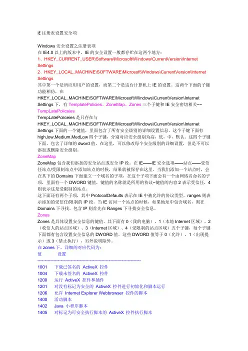IE注册表设置安全项
