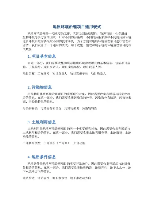 地质环境治理项目通用表式