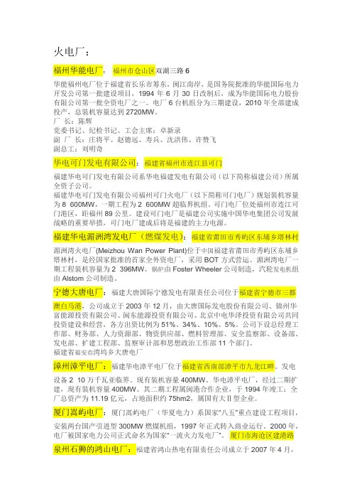 福建发电厂简介