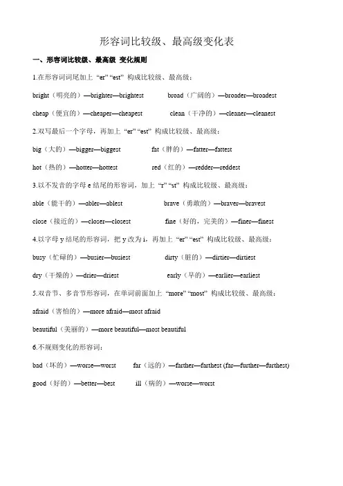 常见形容词比较级最高级变化一览表
