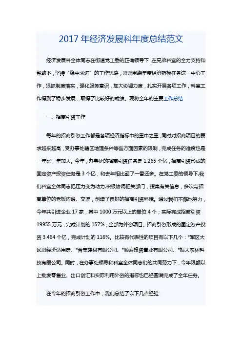 2017年经济发展科年度总结范文