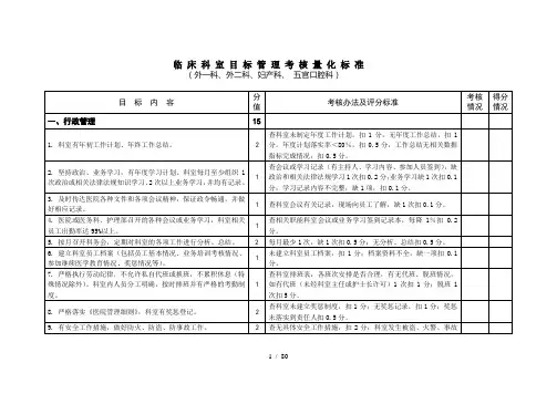 临床科室目标管理考核量化标准范本