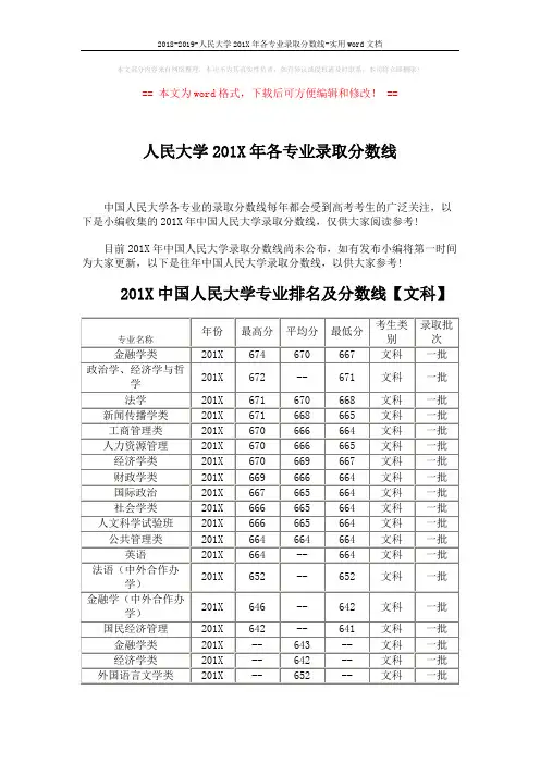 2018-2019-人民大学201X年各专业录取分数线-实用word文档 (3页)