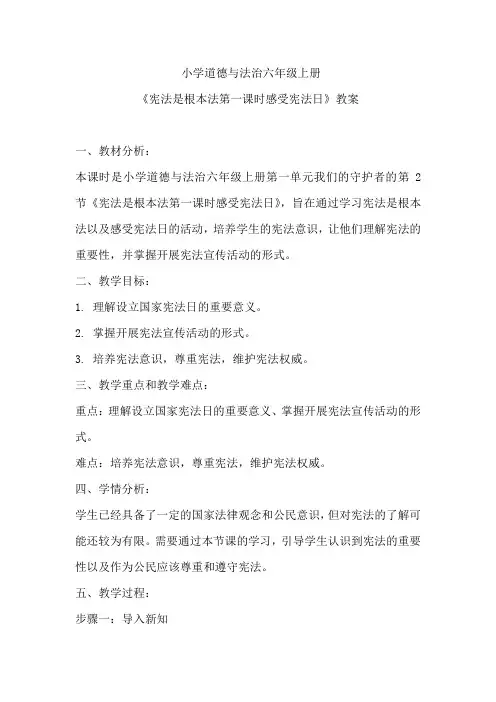 小学道德与法治六年级上册《宪法是根本法第一课时感受宪法日》教案