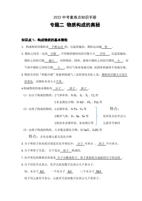 主题二 物质构成的奥秘-2022中考化学考前必背重难点知识手册