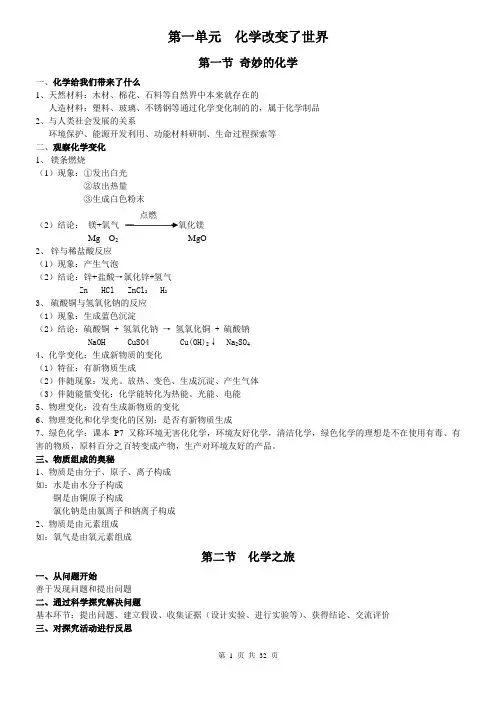 (完整)鲁教版初三化学全册知识点,推荐文档