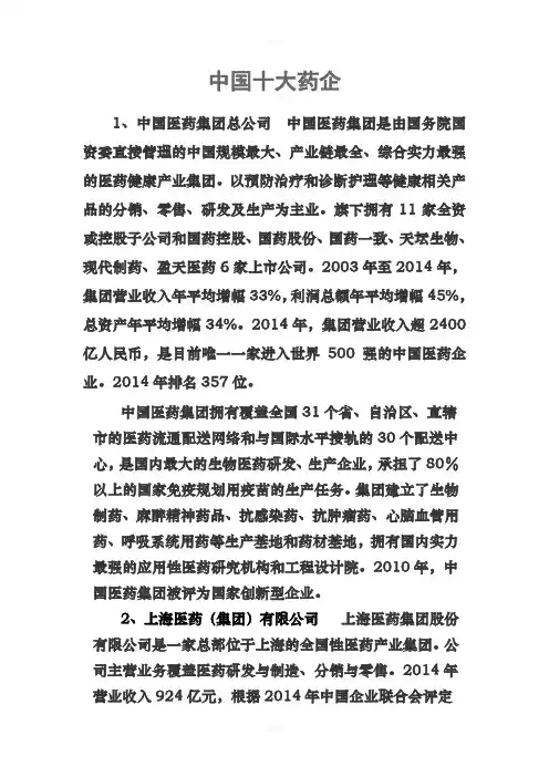 中国十大药企