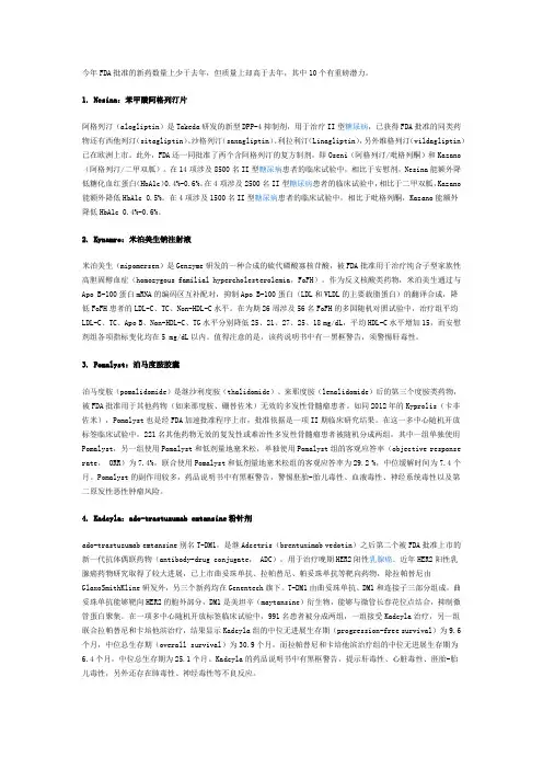 2013年FDA批准的新药
