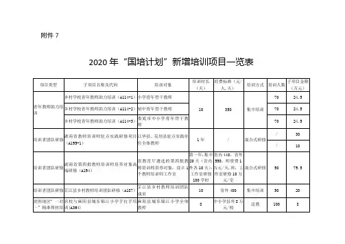 7. 2020年“国培计划”新增培训项目一览表