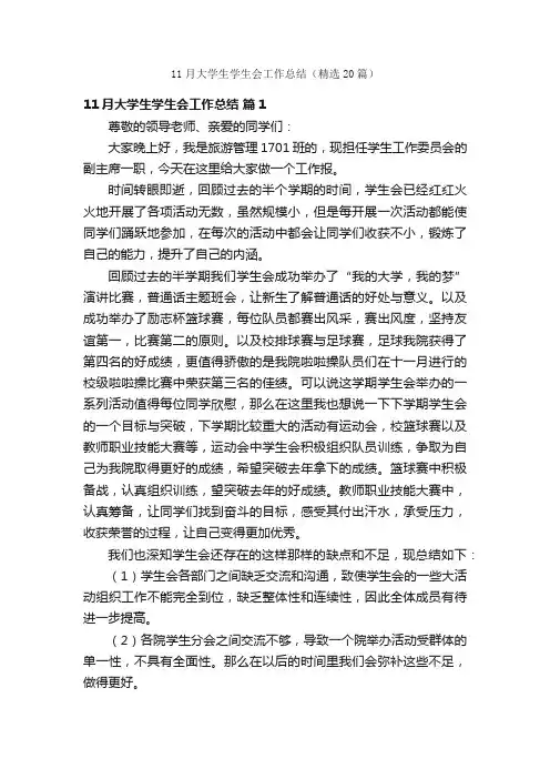 11月大学生学生会工作总结（精选20篇）