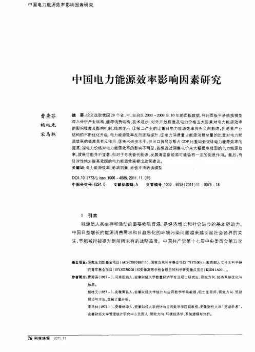 中国电力能源效率影响因素研究