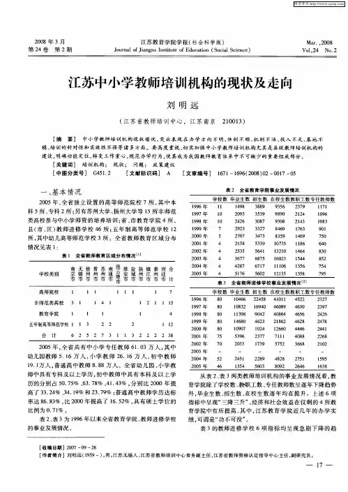 江苏中小学教师培训机构的现状及走向