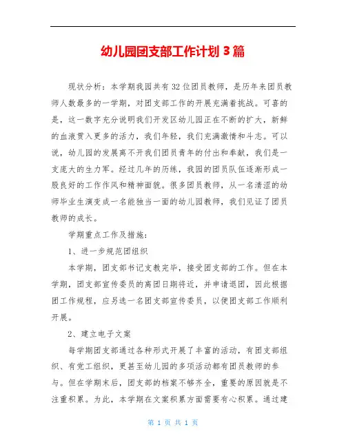 幼儿园团支部工作计划3篇