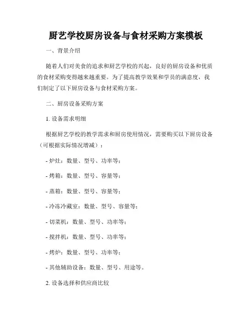 厨艺学校厨房设备与食材采购方案模板