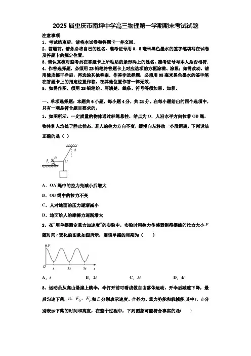 2025届重庆市南坪中学高三物理第一学期期末考试试题含解析