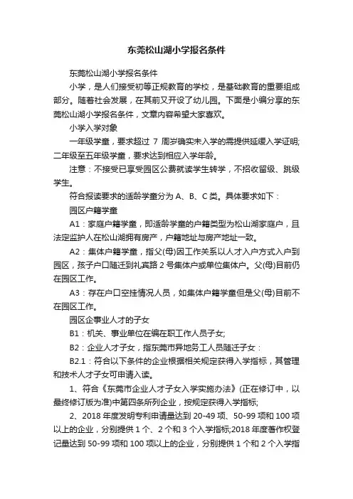 东莞松山湖小学报名条件