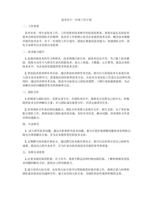 技术员下一年度工作计划