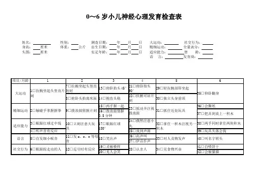0～6岁小儿发育检查表