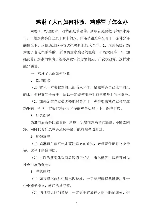 鸡淋了大雨如何补救,鸡感冒了怎么办