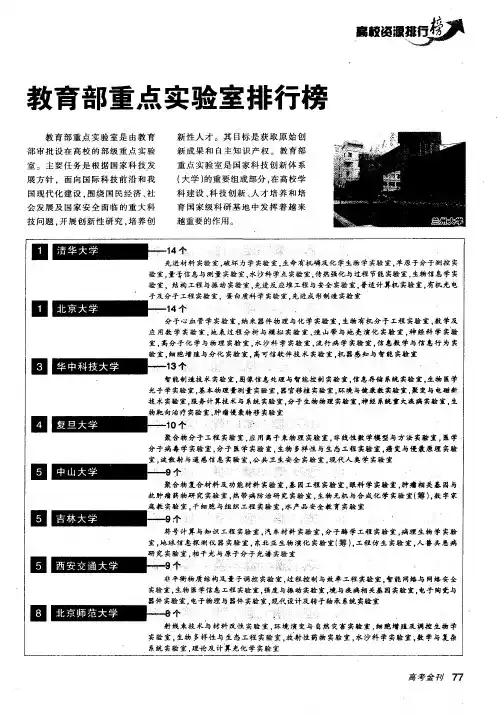 教育部重点实验室排行榜