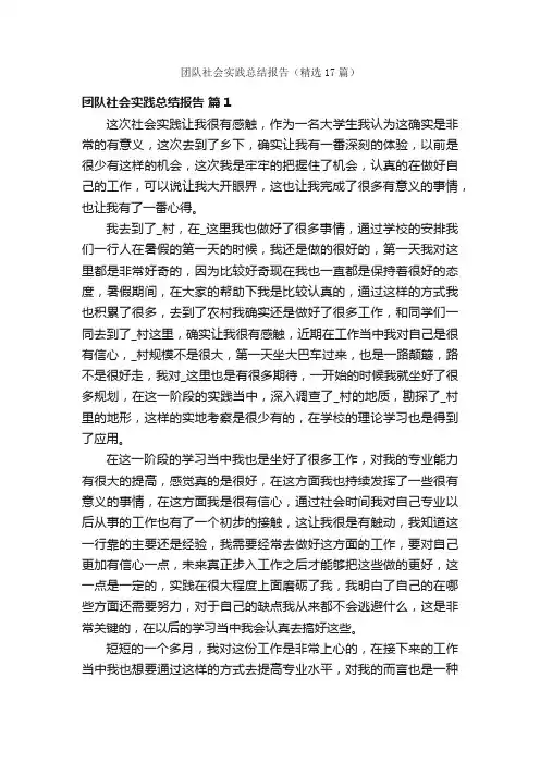 团队社会实践总结报告（精选17篇）