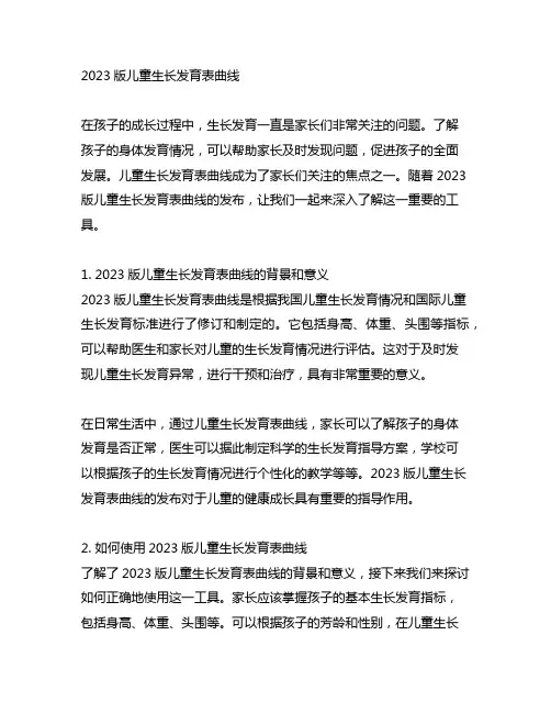 2023版儿童生长发育表曲线