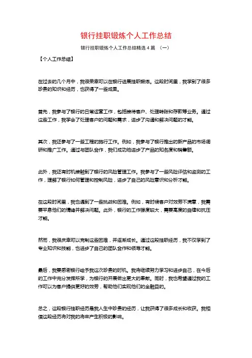 银行挂职锻炼个人工作总结4篇