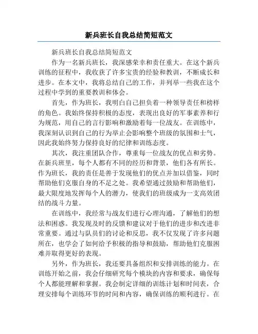 新兵班长自我总结简短范文