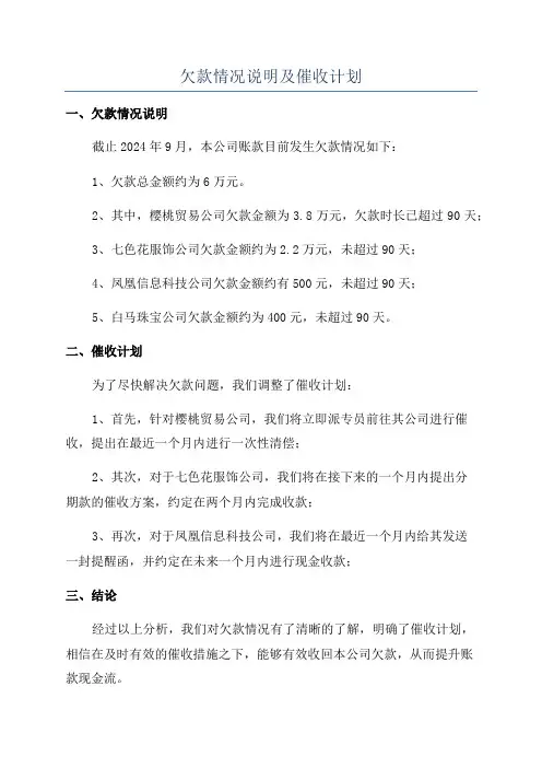 欠款情况说明及催收计划