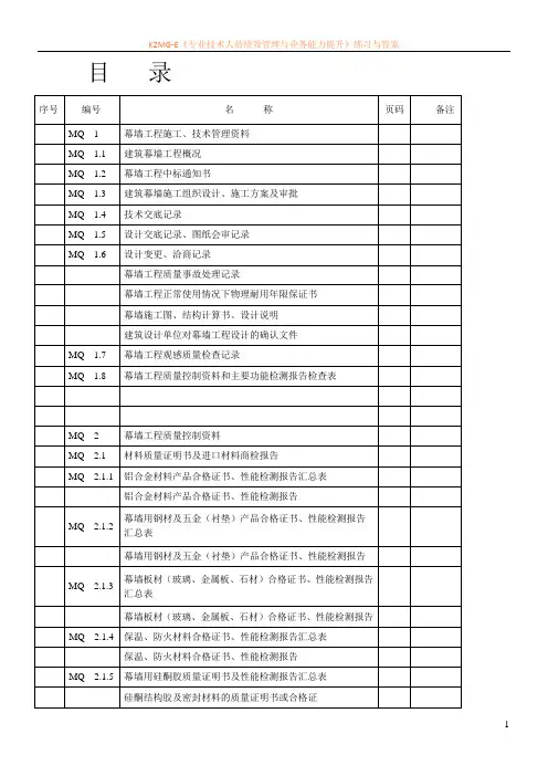 建筑幕墙施工质量验收资料(全套表格)