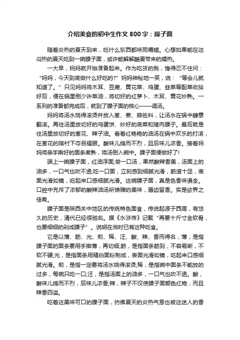 介绍美食的初中生作文800字：臊子面