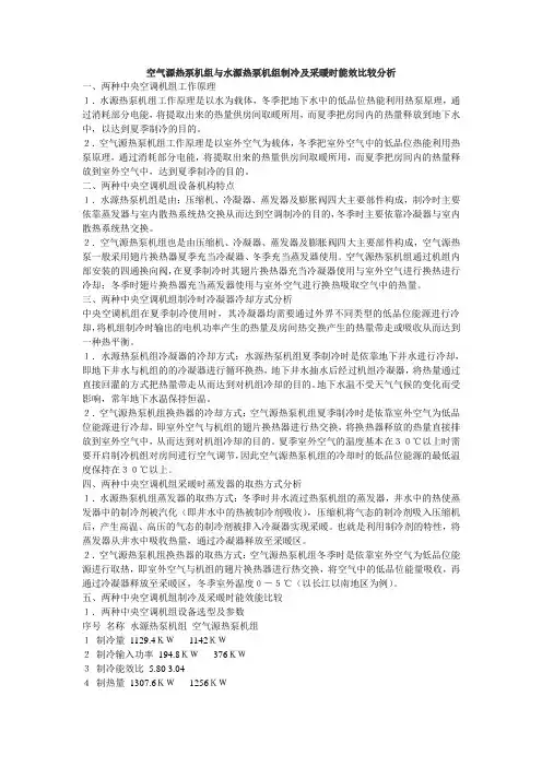 空气源热泵机组与水源热泵机组制冷及采暖时能效比较分析