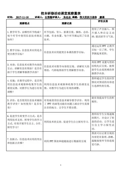 磨课观察评价(朱远志)
