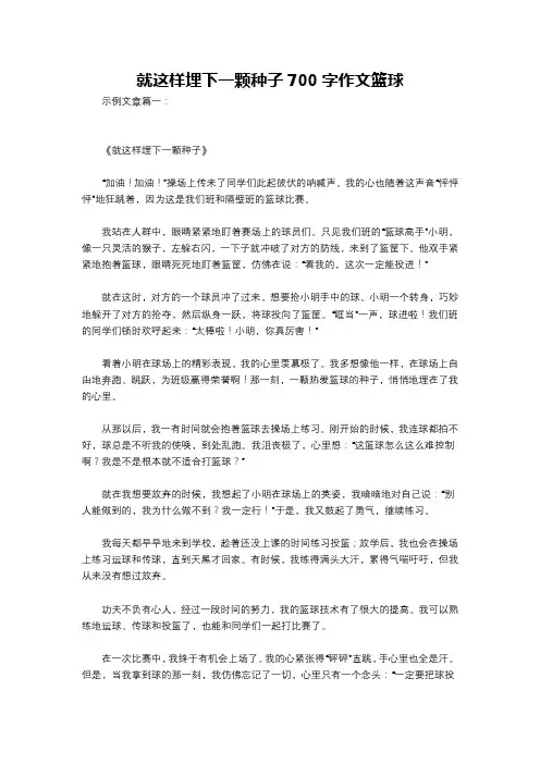 就这样埋下一颗种子700字作文篮球