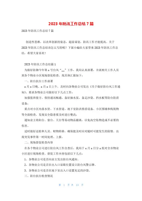 2023年防汛工作总结7篇
