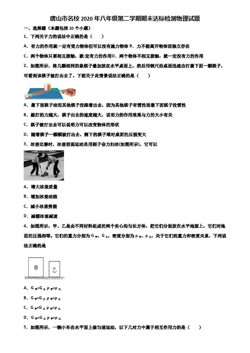 唐山市名校2020年八年级第二学期期末达标检测物理试题含解析