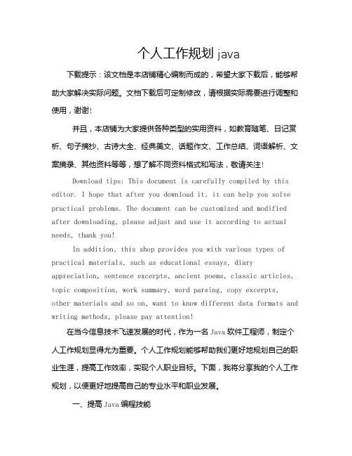 个人工作规划 java