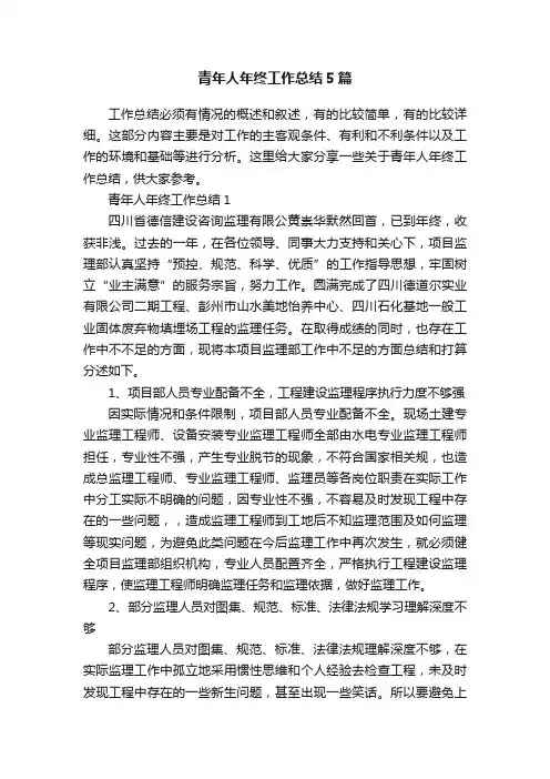 青年人年终工作总结5篇