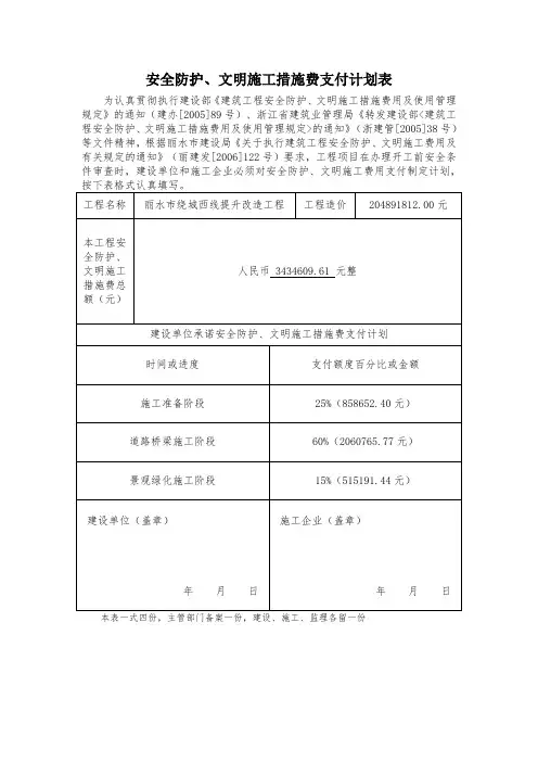 安全生产文明施工措施费情况备案表