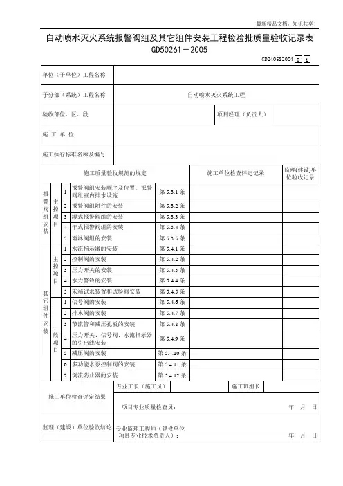 自动喷水灭火工程检验质量验收记录表