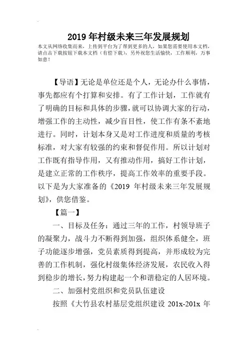2019年村级未来三年发展规划