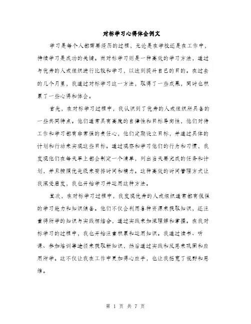 对标学习心得体会例文（三篇）