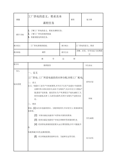 工厂供电教案第一章(可编辑修改word版)