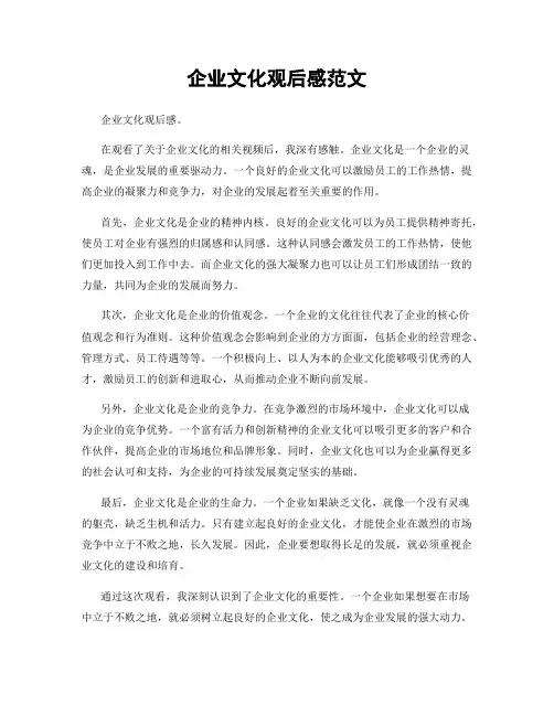 企业文化观后感范文