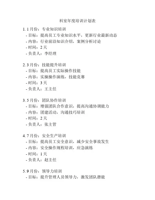 科室年度培训计划表
