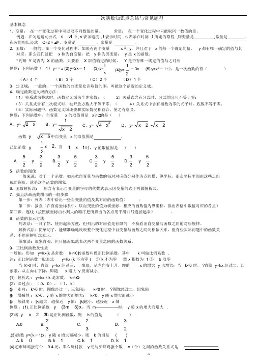 一次函数知识点总结与常见题型-一次函数知识点整理汇总